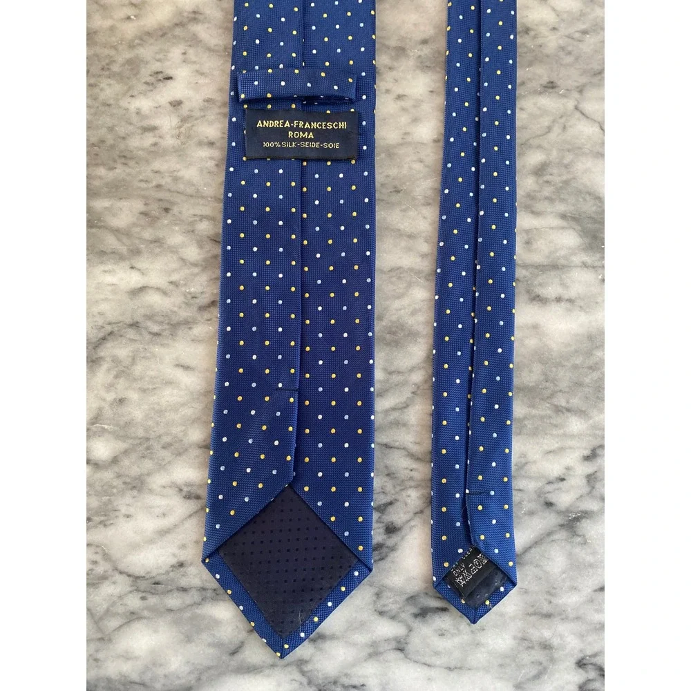 Andrea Franceschi Roma Silk Polka‎ Dot Necktie Blue Yellow White Men